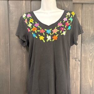 Floral Embroidered Black Women's Top medium